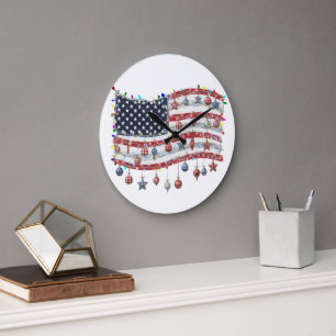 Patriotisches Weihnachten Amerikanische Flagge mit Große Wanduhr