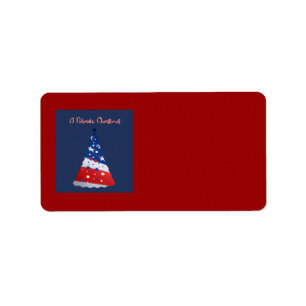Patriotisches Weihnachten, Rot, Weiß, blauer Baum Adressaufkleber