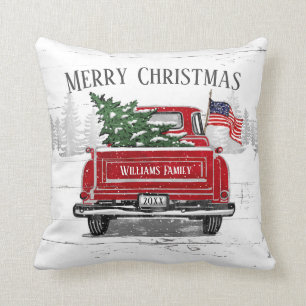 Patriotisches Weihnachten Vintage-Roter LKW-Name R Kissen