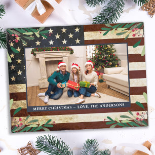 Patriotisches Weihnachtsfoto Vintage-Militär-US-Fl Postkarte