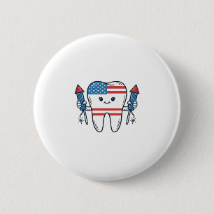 Patriotisches Zahnmaskottchen Feuerwerk Vektor Des Button