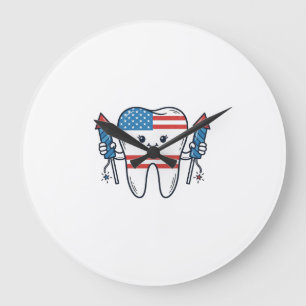Patriotisches Zahnmaskottchen Feuerwerk Vektor Des Große Wanduhr