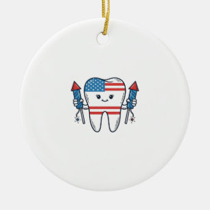 Patriotisches Zahnmaskottchen Feuerwerk Vektor Des Keramik Ornament