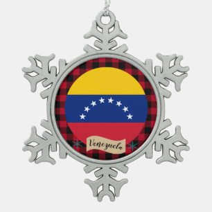 Patriots Venezuela, Büffel kariert, venezolanische Schneeflocken Zinn-Ornament