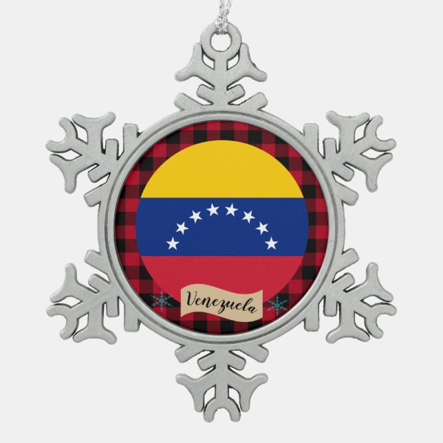 Patriots Venezuela, Büffel kariert, venezolanische Schneeflocken Zinn-Ornament (Vorderseite)
