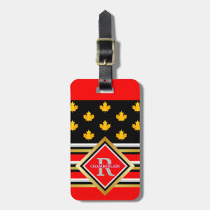 Patrisches Monogramm Faux-Gold-Ahorn Rot und Schwa Gepäckanhänger