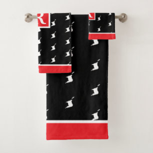 Patrisches Monogramm in ROT WEISS und SCHWARZ Badhandtuch Set