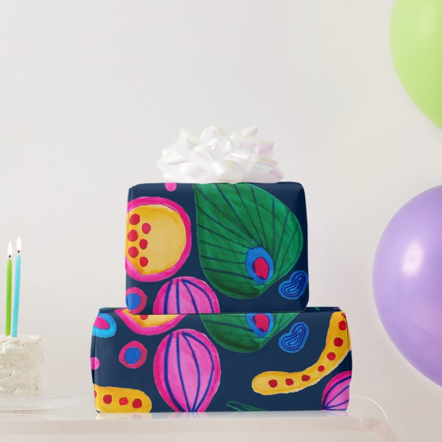 Patrón boho pintado a mano azul navy geschenkpapier (Partygeschenke)