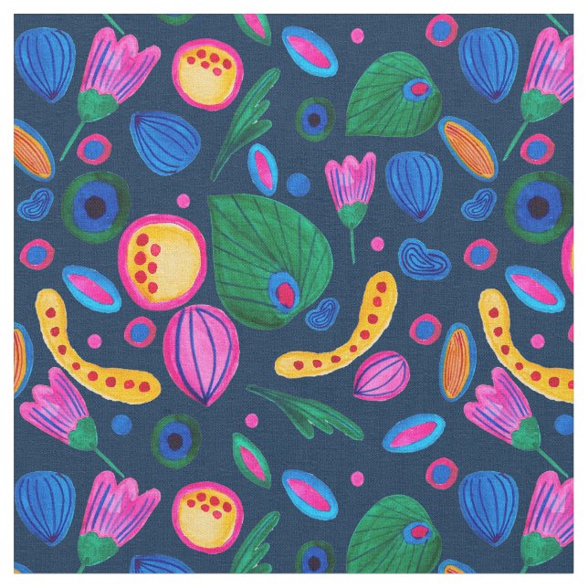 Patrón boho pintado a mano azul navy stoff (Nahaufnahme)