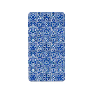 Patrón Geométrico de Azulejo Tradicionales en Azul Adressaufkleber