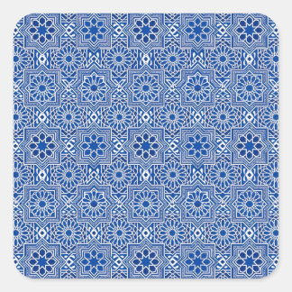 Patrón Geométrico de Azulejo Tradicionales en Azul Quadratischer Aufkleber