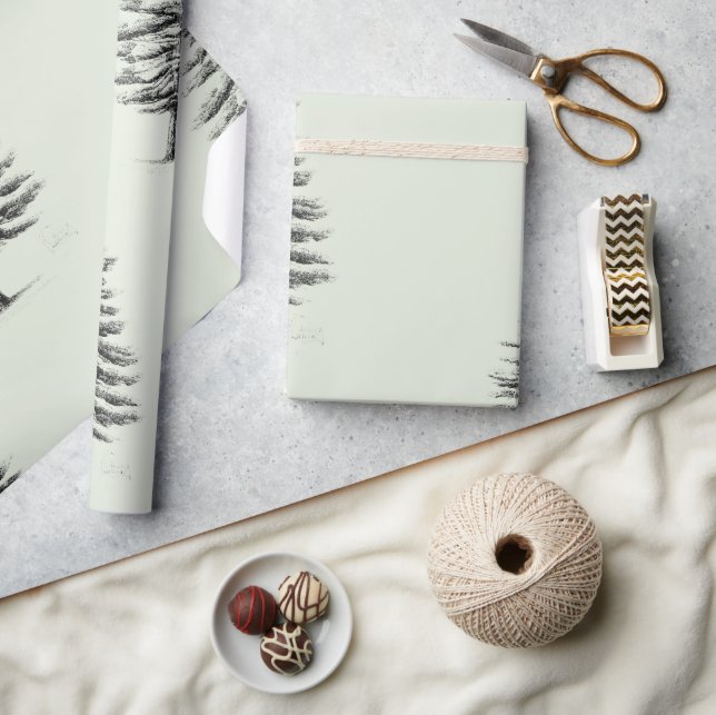 Patrón vintage de árboles negros de Navidad Geschenkpapier (Kunsthandwerk)