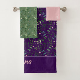 Patronengrüne Blattbezeichnung lila rosa Badetuch Badhandtuch Set