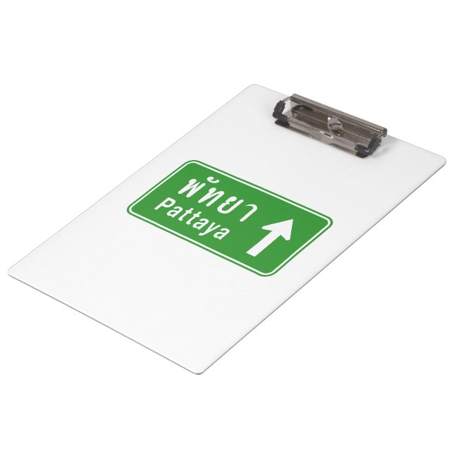 Pattaya Ahead ⚠ Thai Highway Traffic ⚠ Klemmbrett (Schrägansicht)