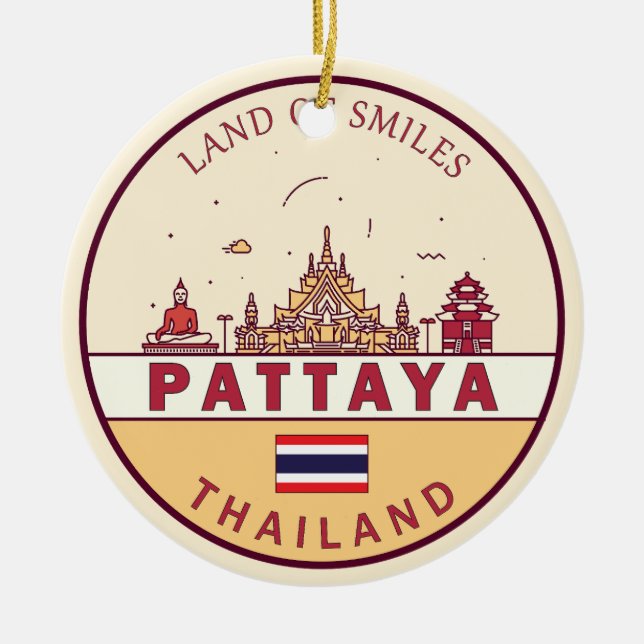 Pattaya Thailand City Skyline Emblem Keramik Ornament (Vorne)
