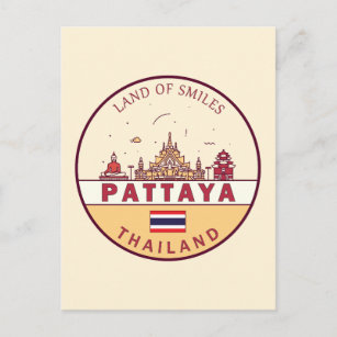 Pattaya Thailand City Skyline Emblem Postkarte