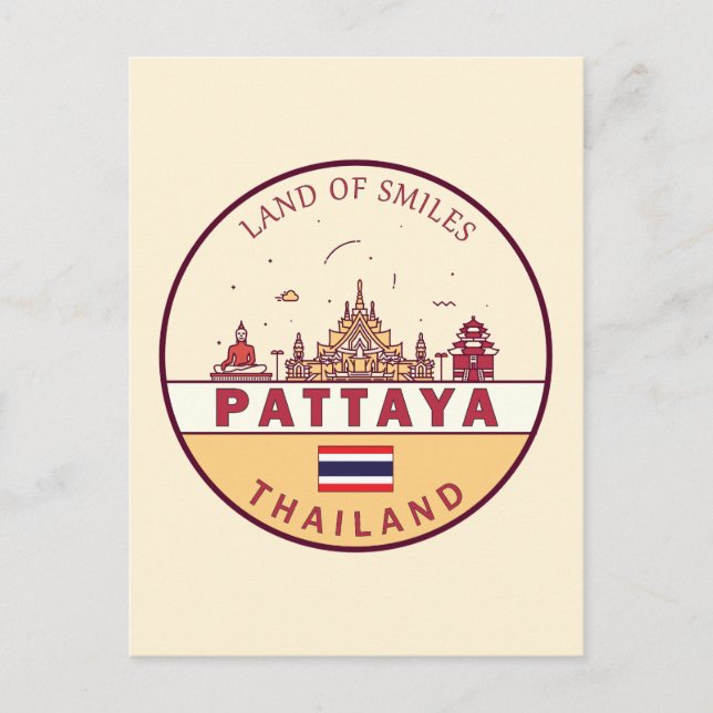 Pattaya Thailand City Skyline Emblem Postkarte (Vorderseite)