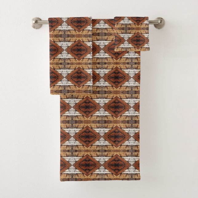 Pattenierte Holzbretter Diamantmuster Mixed Media Badhandtuch Set (Insitu)