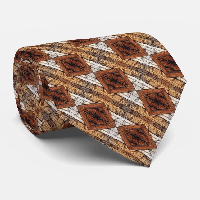 Pattenierte Holzplanken Diamantmuster Mixed Media Krawatte (Gerollt)