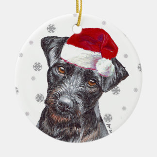 Patterdale Terrier - Weihnachtsmannmütze Christmas Keramik Ornament