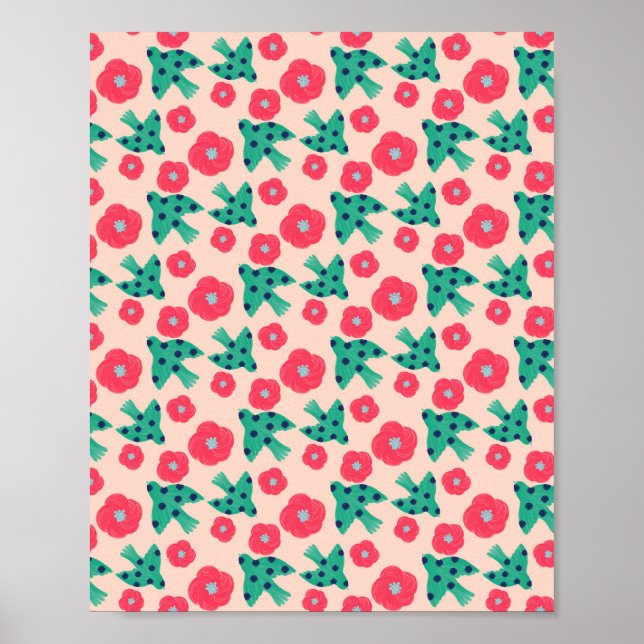 pattern_8_camellia und bird_2 matte Poster (Vorne)