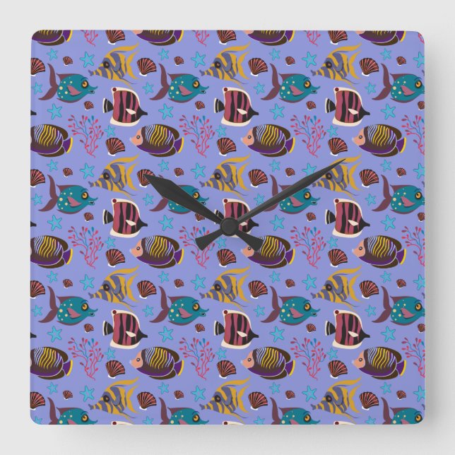 Pattern-Aquatic Ocean Underwater Quadratische Wanduhr (Vorderseite)