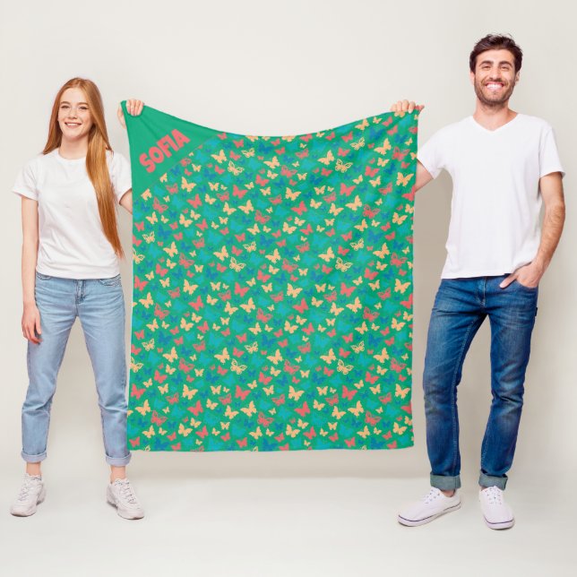 Pattern Beige Rosa Türkis grüner Schmetterling Nam Fleecedecke (Beispiel)