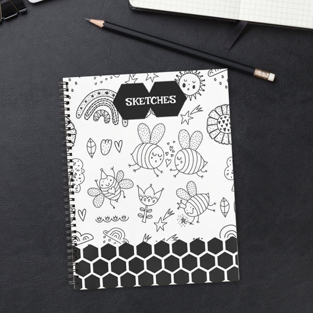 Pattern black bees Notebook Notizbuch (Von Creator hochgeladen)
