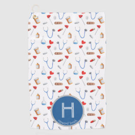 Pattern Blue Monogram Doctor Golfhandtuch