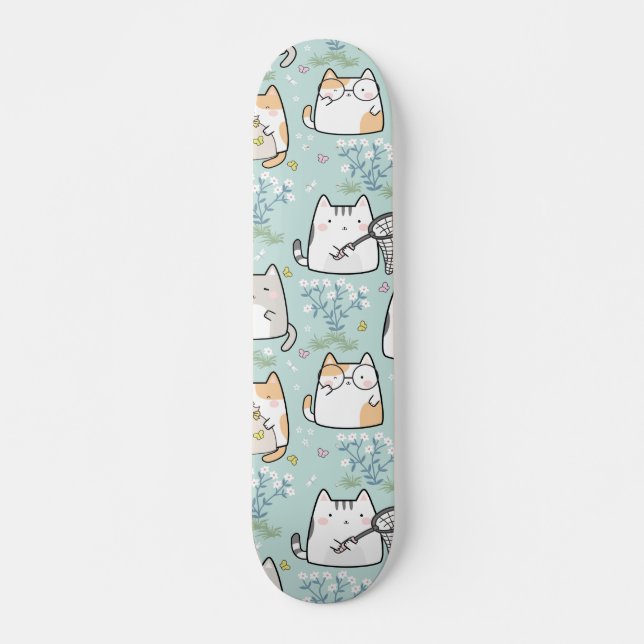 Pattern Cute Kawaii Cats butterbutterflies Skateboard (Vorne)