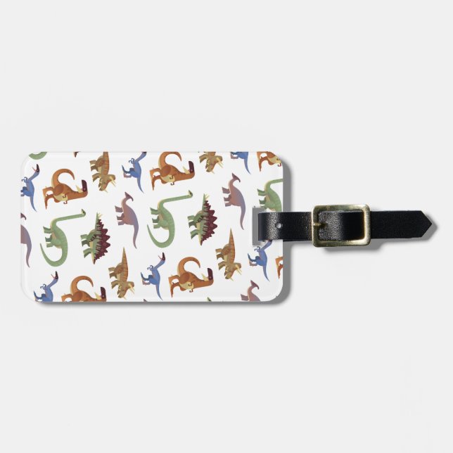 Pattern Dino Comic Dinosaurier Gepäckanhänger (Vorderseite horizontal)