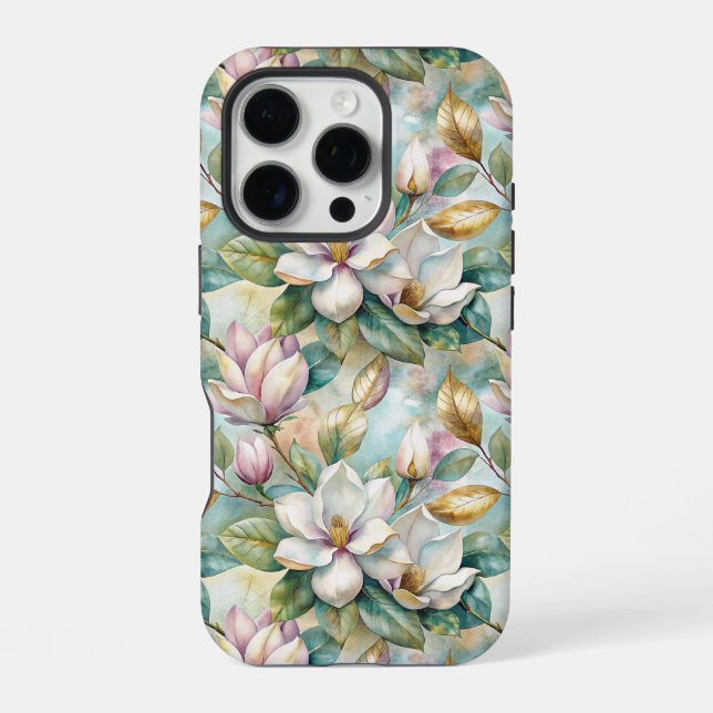 Pattern Elegant Magnolia Flowers iPhone Hülle (Rückseite)