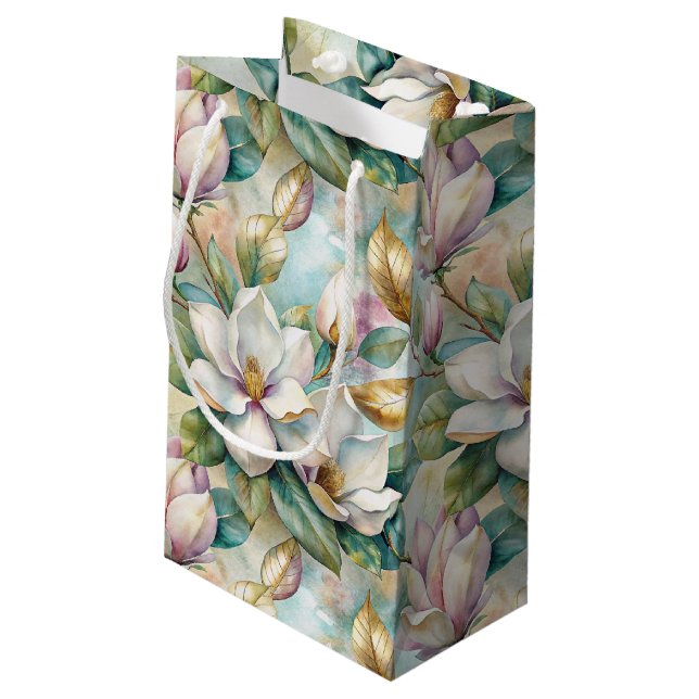 Pattern Elegant Magnolia Flowers Kleine Geschenktüte (Rückseite Schrägansicht)