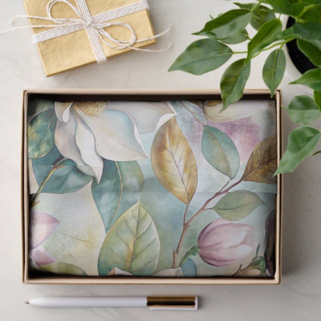Pattern Elegant Magnolia Flowers Seidenpapier (Geschenk)