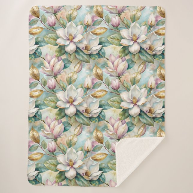 Pattern Elegant Magnolia Flowers Sherpadecke (Vorderseite)