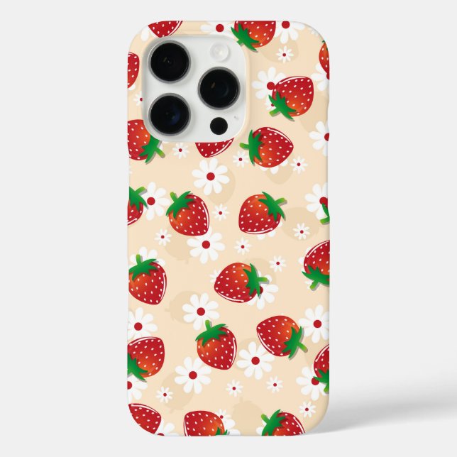 Pattern featuring strawberries and white flowers Case-Mate iPhone hülle (Rückseite)