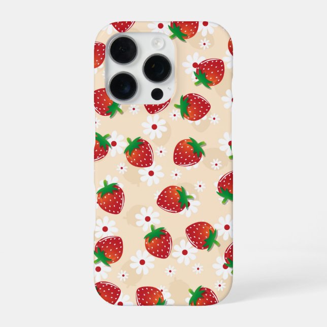 Pattern featuring strawberries and white flowers iPhone hülle (Rückseite)