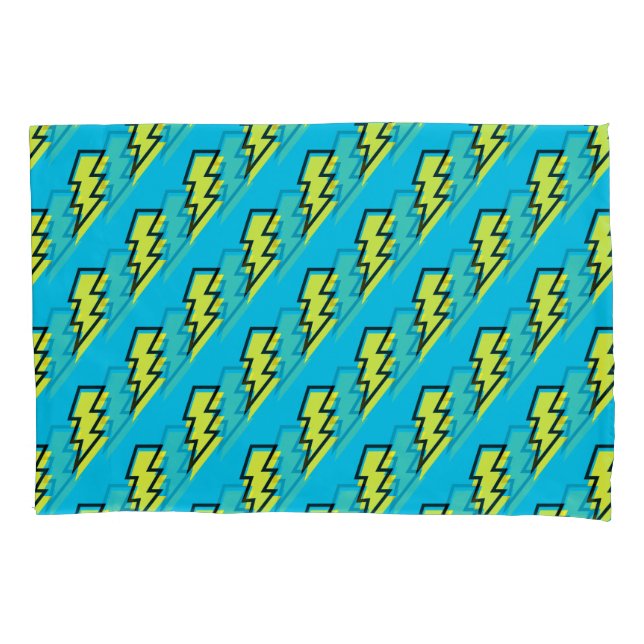 Pattern Fun Blue Yellow Bolt Neon Retro der 80er/9 Kissenbezug (Vorderseite)