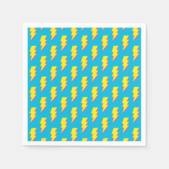 Pattern Fun Blue Yellow Bolt Neon Retro der 80er/9 Serviette (Vorderseite)