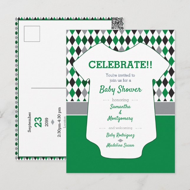 Pattern für grüne und schwarze Raute Kinderdusche Postkarte (Vorne/Hinten)