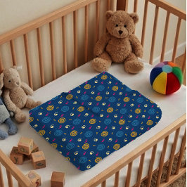 Pattern  geometric dark  blue yellow orange red babydecke