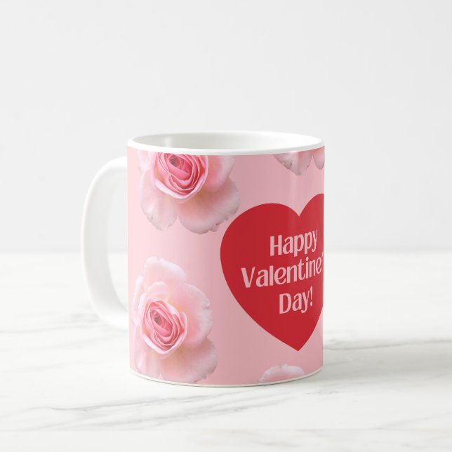 Pattern Happy Valentine`s Day 2024 Hintergrund Kaffeetasse (Vorderseite Links)