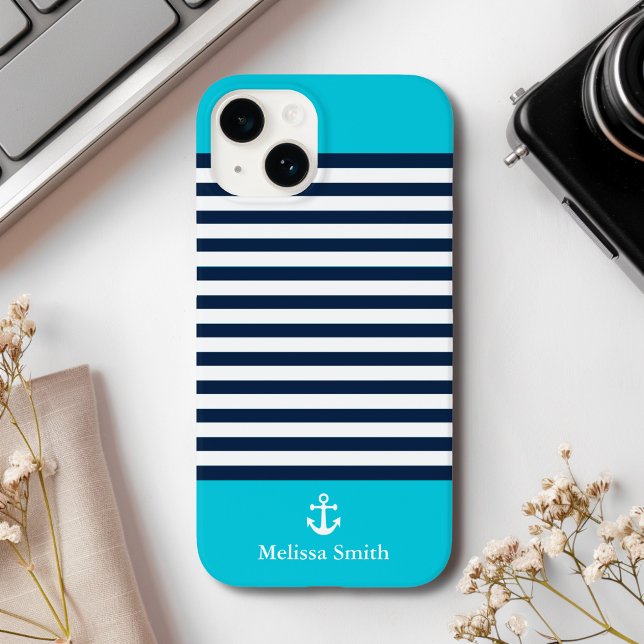 Pattern Navy blue and white bands Blue background Case-Mate iPhone Hülle (Von Creator hochgeladen)