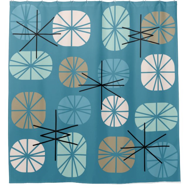 Pattern Oblongs Aquamarin White Gold Duschvorhang (Vorderseite)