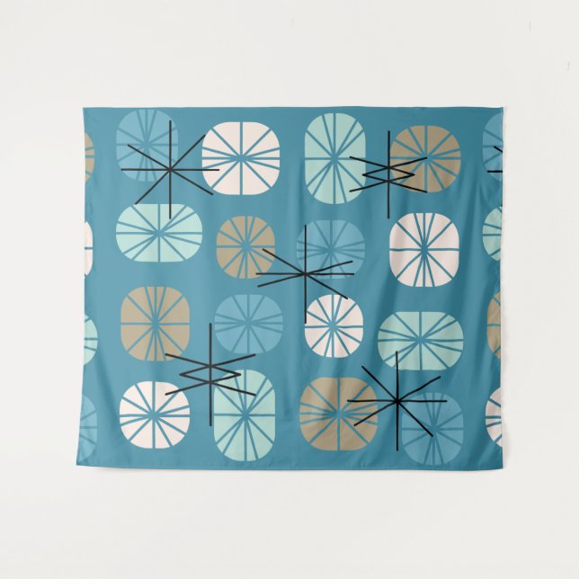 Pattern Oblongs Aquamarin White Gold Wandteppich (Vorderseite (Horizontal))