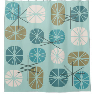 Pattern Oblongs Aquamarine Gold Duschvorhang