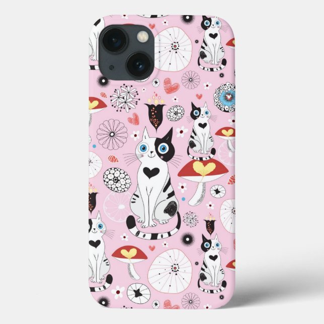 pattern of cats and flowers Case-Mate iPhone hülle (Rückseite)