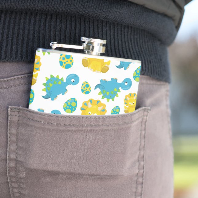 Pattern of Dinosaurs, Cute Dinosaurs, Baby Dino Flachmann (Beispiel)