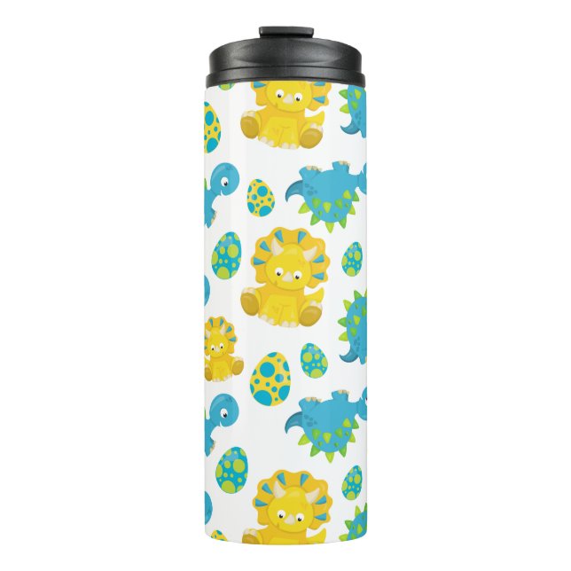 Pattern of Dinosaurs, Cute Dinosaurs, Baby Dino Thermosbecher (Vorderseite)