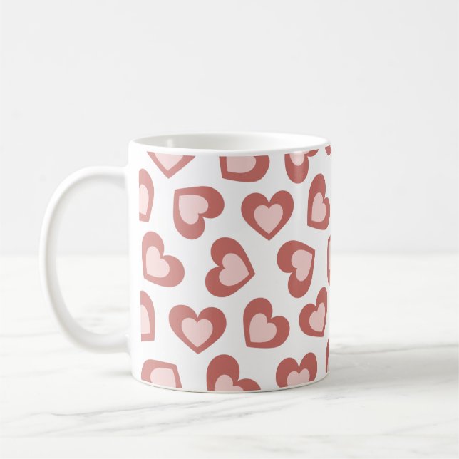 Pattern of Hearts Stylish Modern White Red Chic  Kaffeetasse (Links)